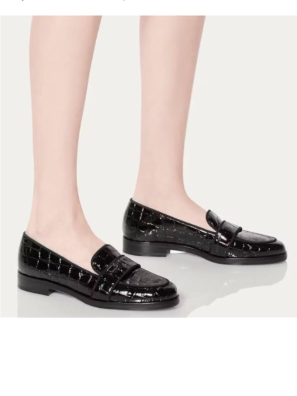 XYD Black Embossed Almond Toe Slip On Moccasins Low Heel Comfy Formal Shoes